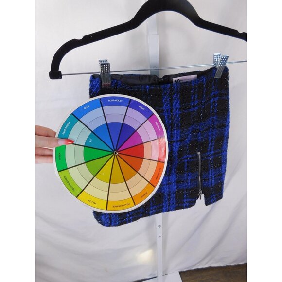 SO Goods For Life Skirt Womens 1 Blue Black Plaid Tweed Mini Zip Detail Juniors - Picture 7 of 10